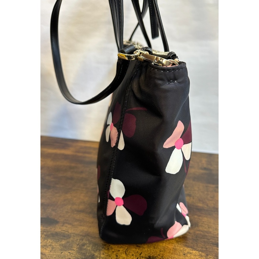 Kate Spade Dawn Dusk Buds Black Floral Nylon Satchel Tote Crossbody Bag Purse - Picture 4 of 16